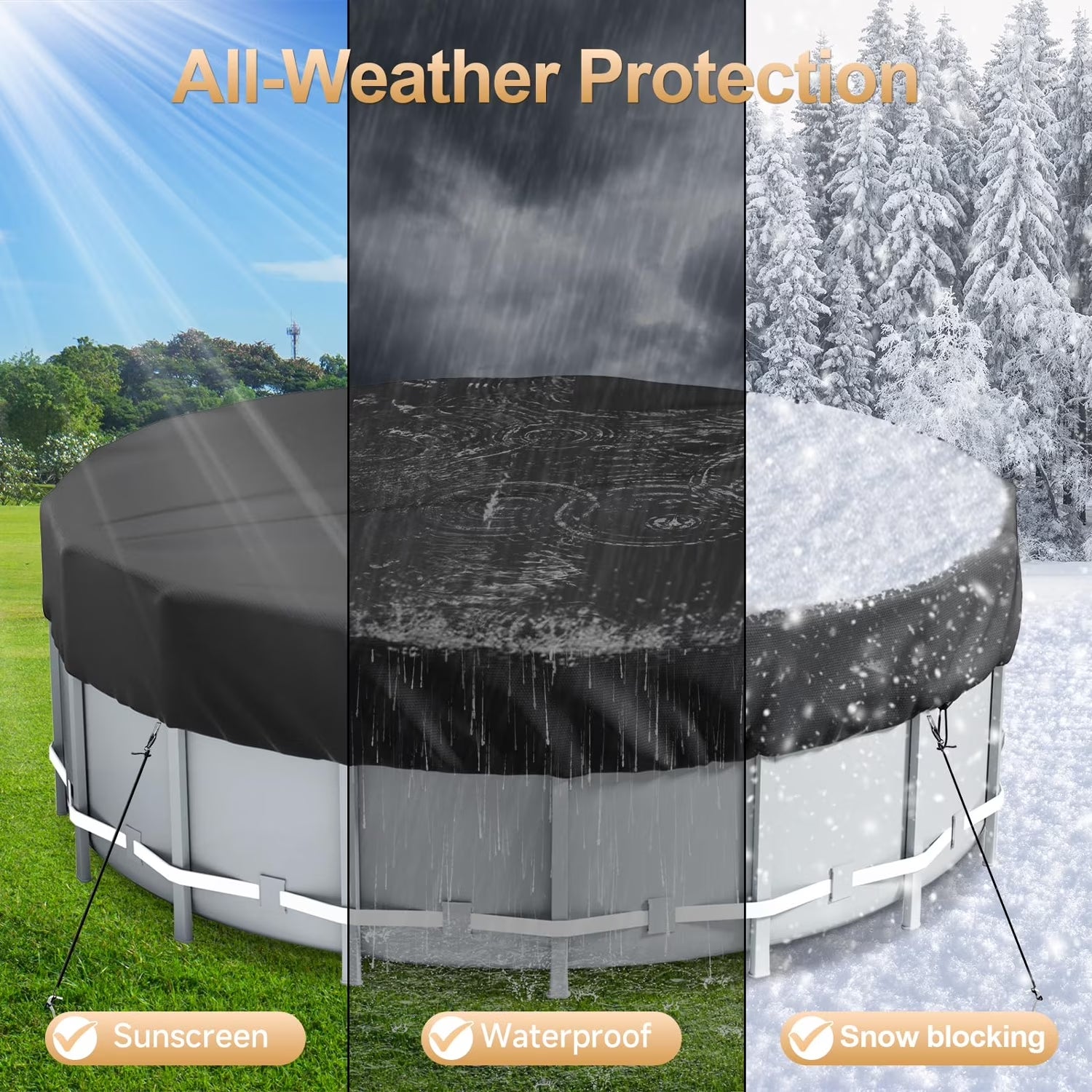 10Ft round above Ground Pool Cover for Inflatable Pool (Black)
