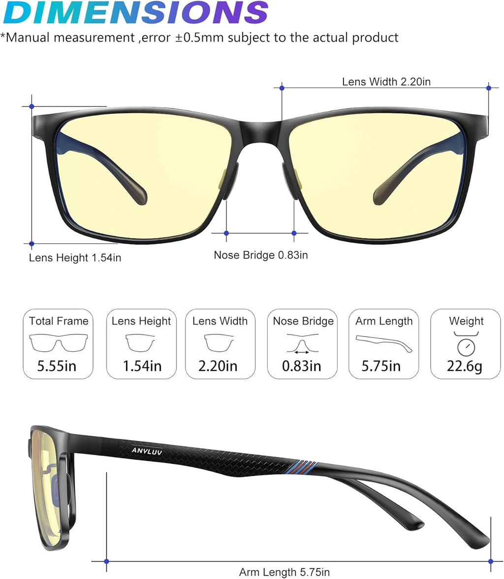 Blue Light Glasses Men, Relieve Eyestrain and Eye Protection, Al-Mg Metal Computer Blue Light Blocking Glasses