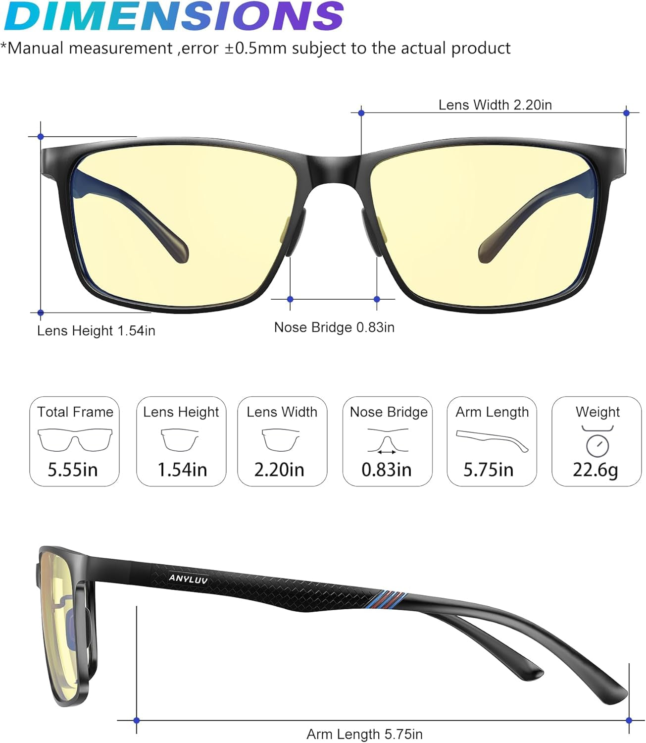 Blue Light Glasses Men, Relieve Eyestrain and Eye Protection, Al-Mg Metal Computer Blue Light Blocking Glasses