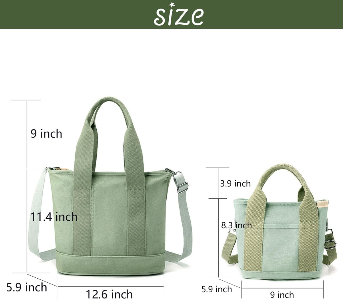 Crossbody Tote Bag with Zipper (Green)
