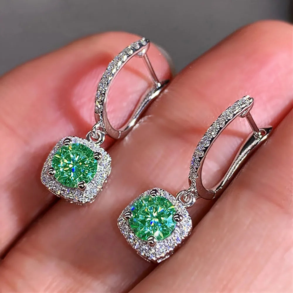 18K White Gold Plated Square Shape Cubic Zirconia Clip on Earrings
