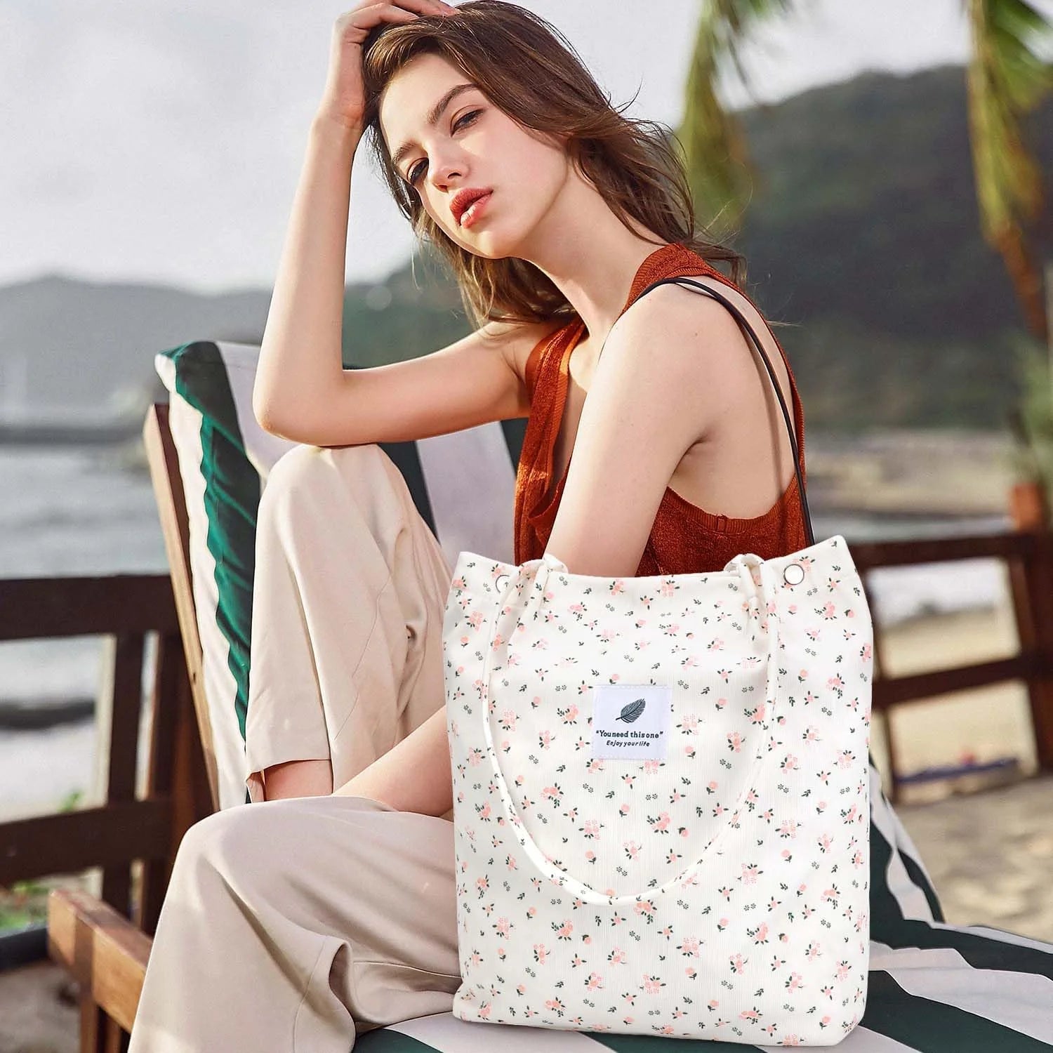 Corduroy Tote Bag (Floral)
