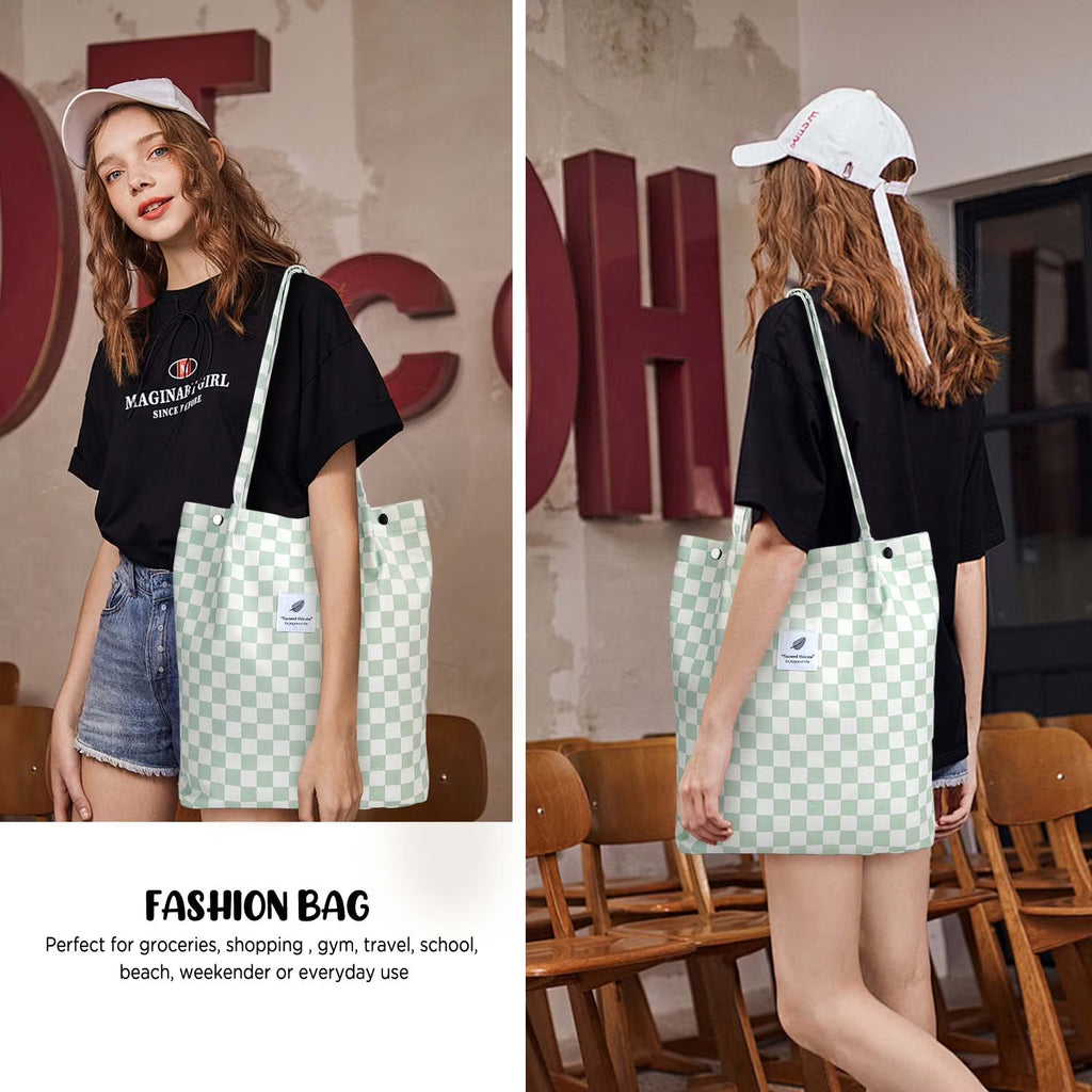 Corduroy Tote Bag (Mint Green Grid)