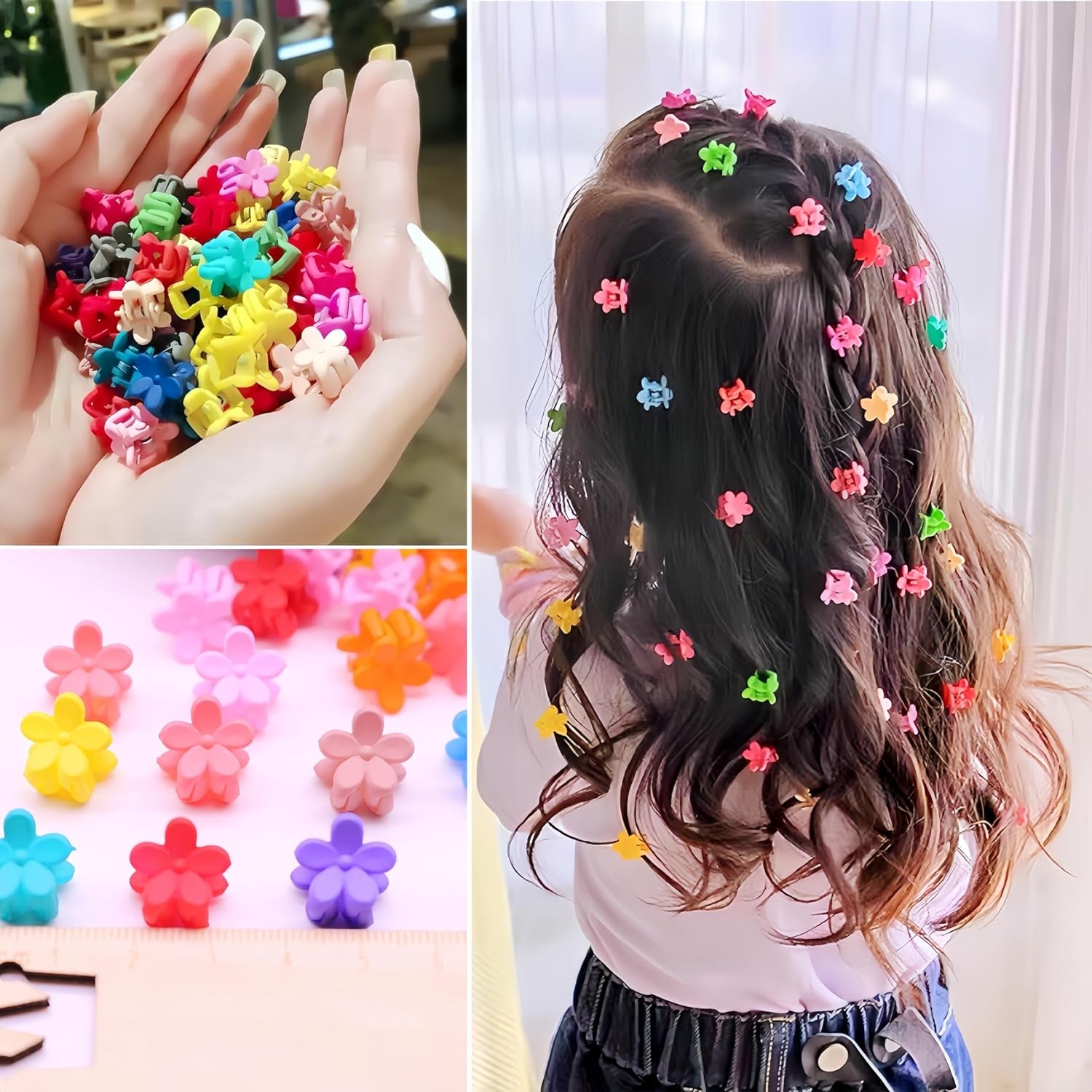 100Pcs Mini Flower Hair Clip Colorful  (Floral)