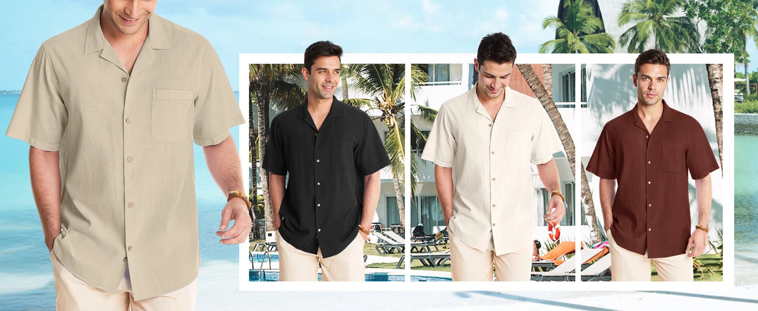 Men Linen Shirts Casual Short Sleeve Button down Shirts for Men Beach Tops with Pocket
