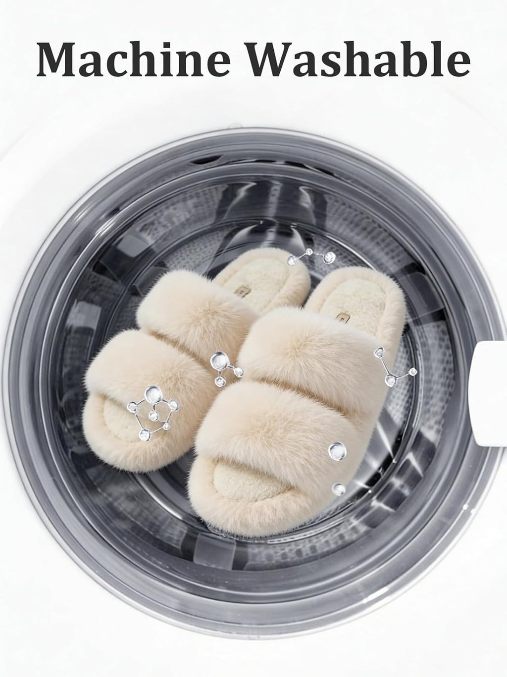Women'S Fluffy Faux Fur Slippers Comfy Open Toe Two Band Slides with Fleece Lining and Rubber Sole