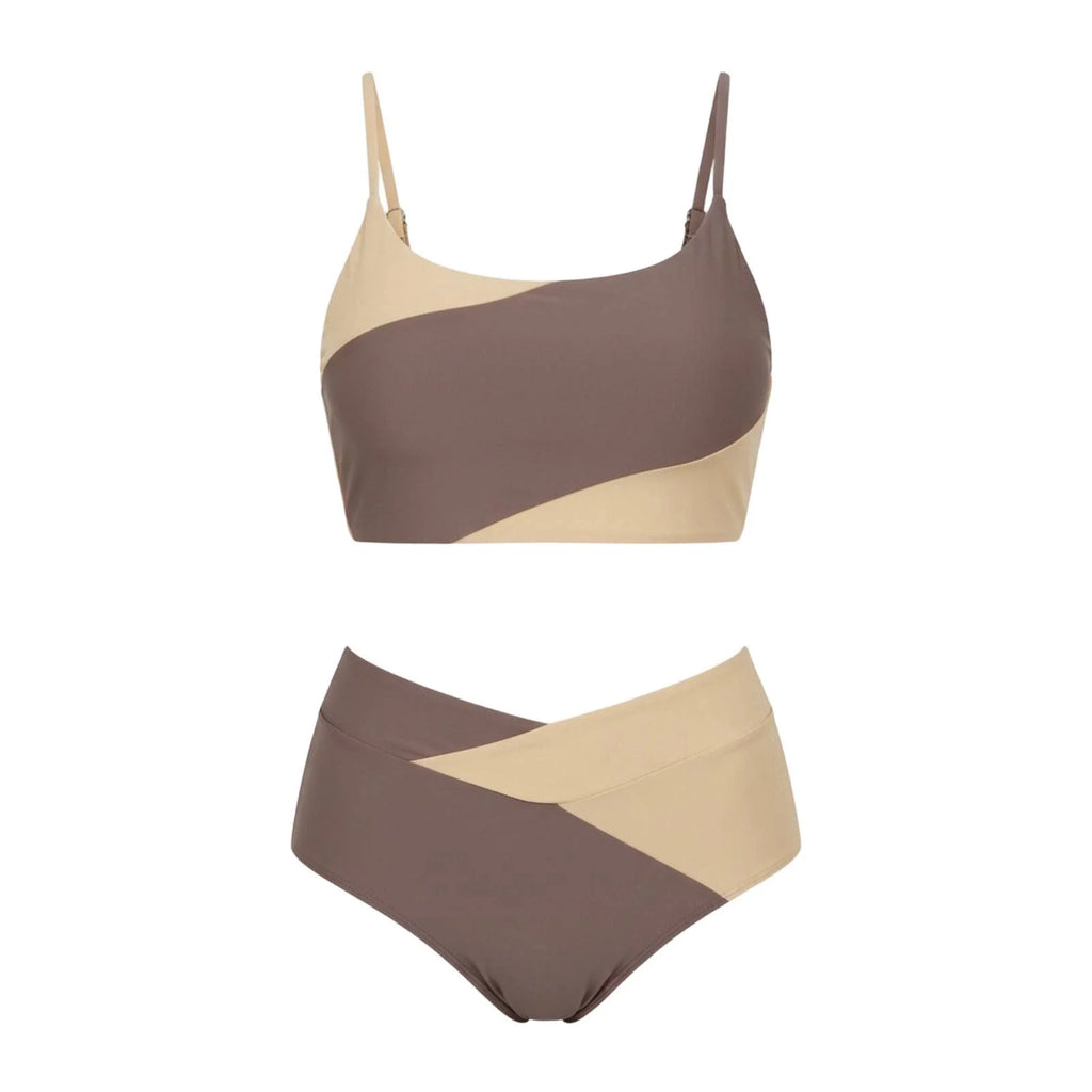 Women Bikini Set 2 Piece Swimsuit High Waist,Women Solid Backless Bikini Bandage Two-Pieces Swimwear Swimsuit Beachwear Set Coffee L