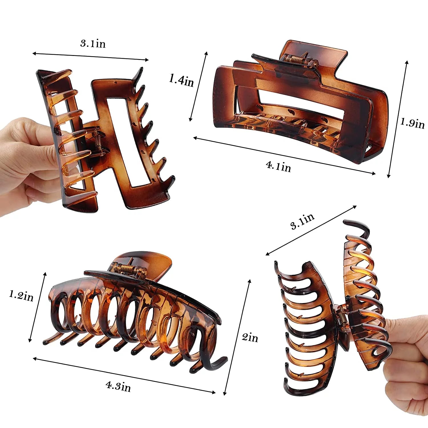 8 Pack Large Hair Claw Clips Matte (4.3 Inch)