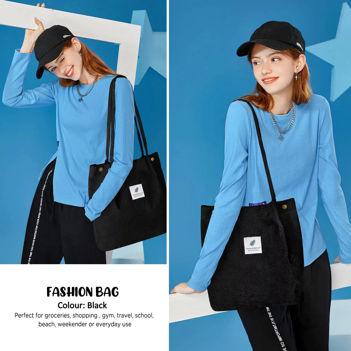 Corduroy Tote Bag(Black)
