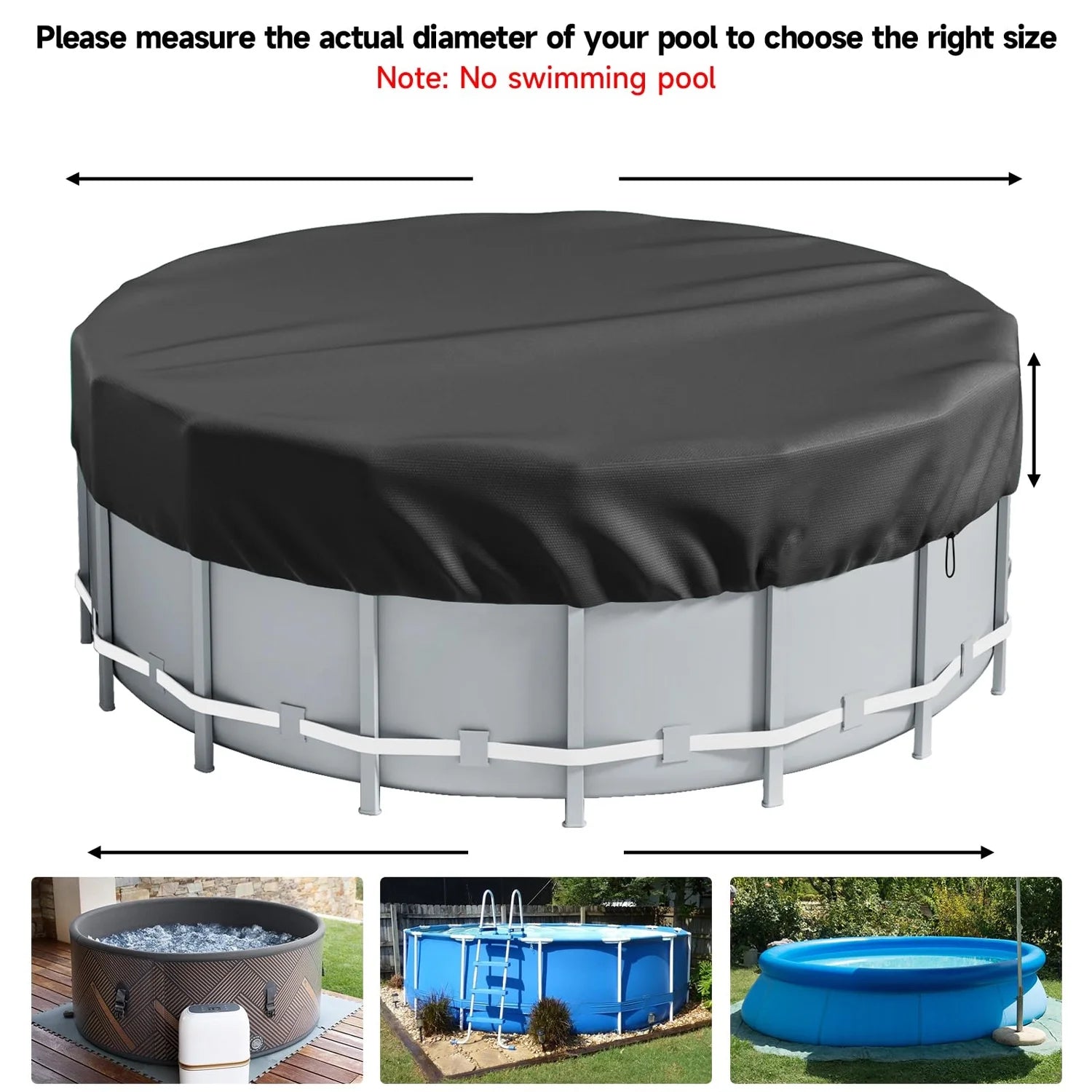 10Ft round above Ground Pool Cover for Inflatable Pool (Black)