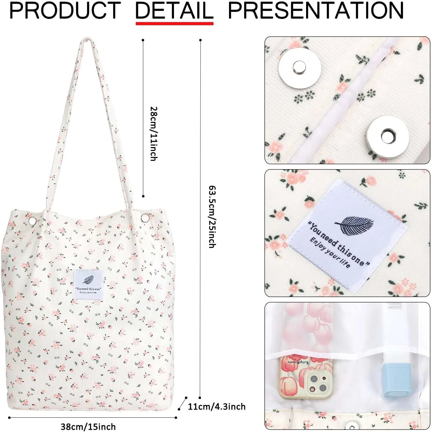 Corduroy Tote Bag (Floral)
