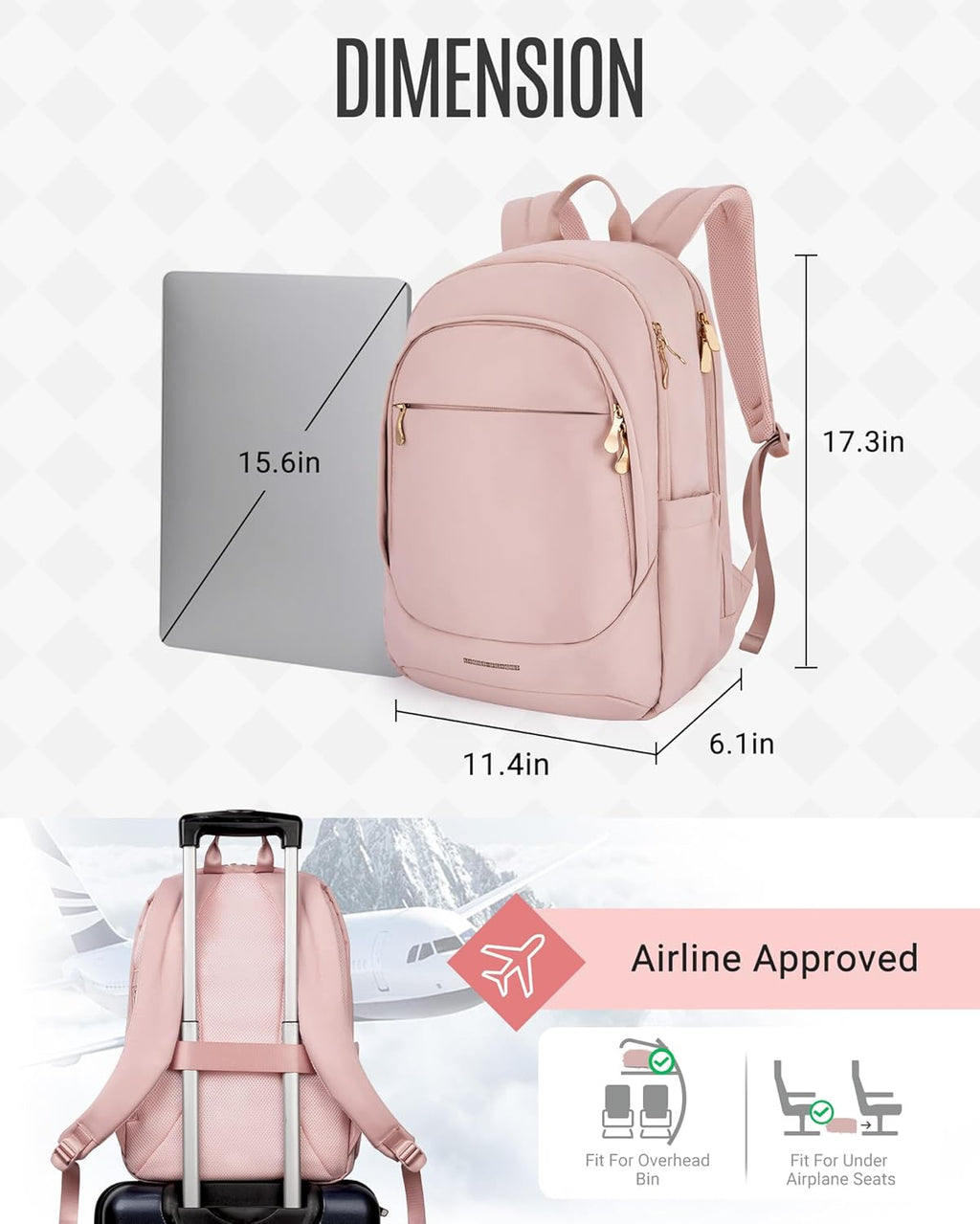College Laptop Backpack 15.6 Inch(Pink)