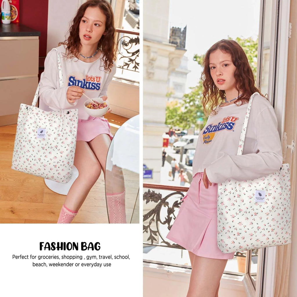 Corduroy Tote Bag (Floral)