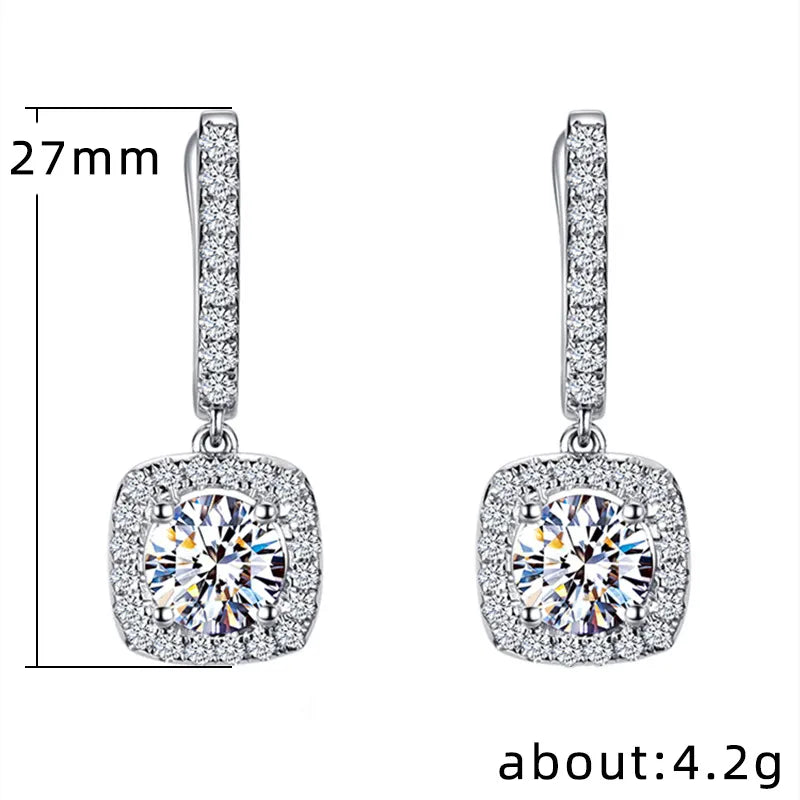 18K White Gold Plated Square Shape Cubic Zirconia Clip on Earrings