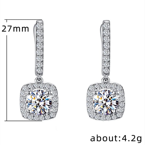 18K White Gold Plated Square Shape Cubic Zirconia Clip on Earrings
