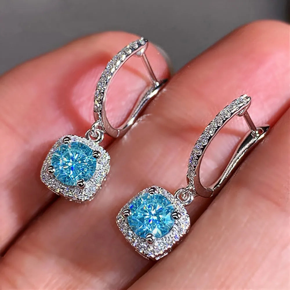 18K White Gold Plated Square Shape Cubic Zirconia Clip on Earrings
