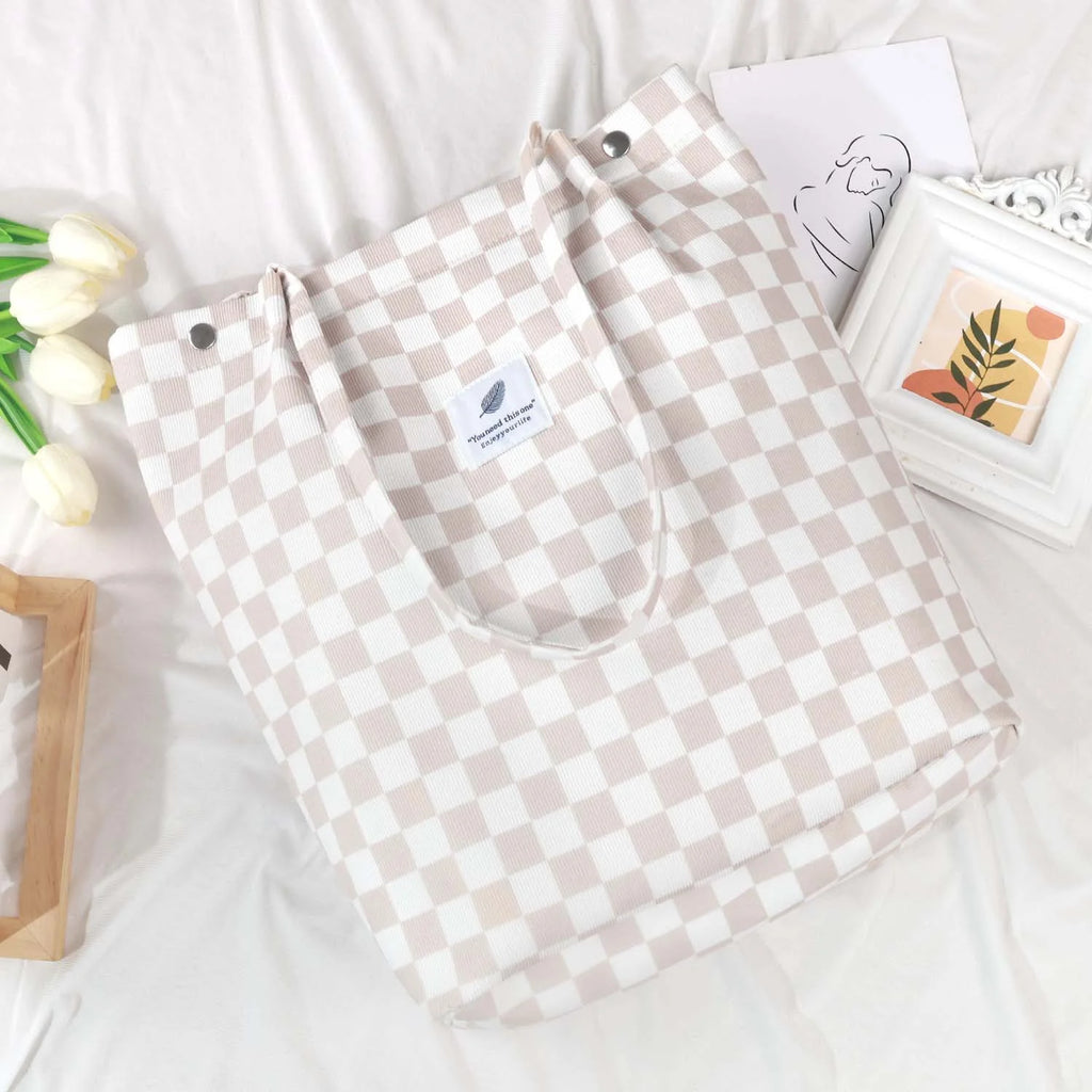 Corduroy Tote Bag (Grid)