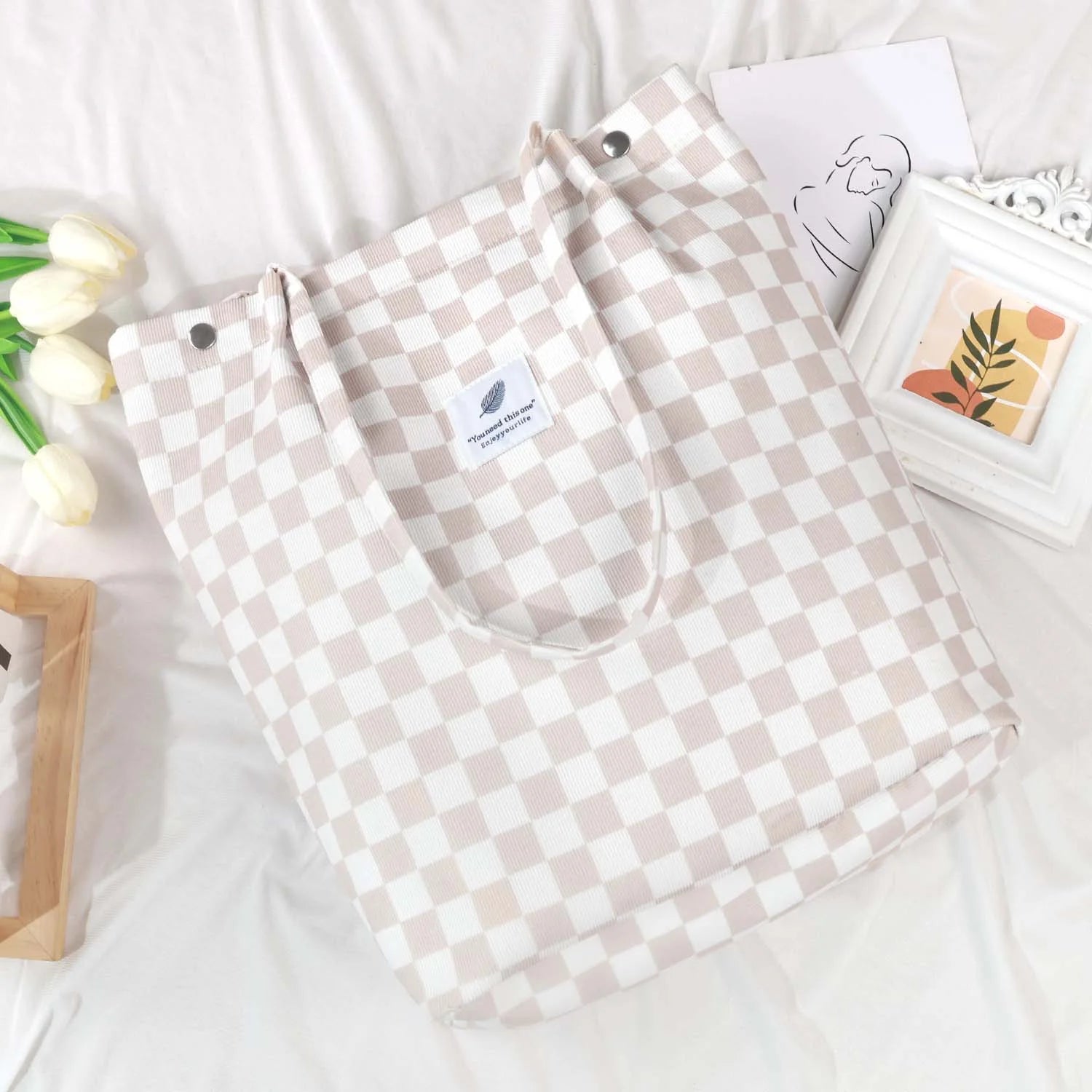 Corduroy Tote Bag (Grid)