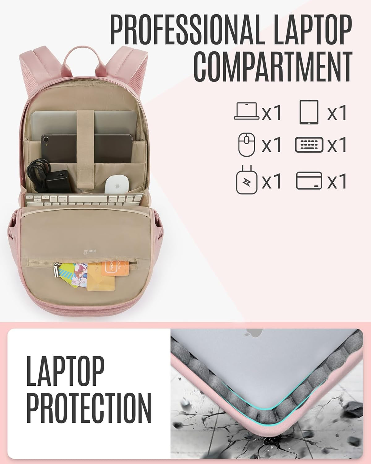 College Laptop Backpack 15.6 Inch(Pink)