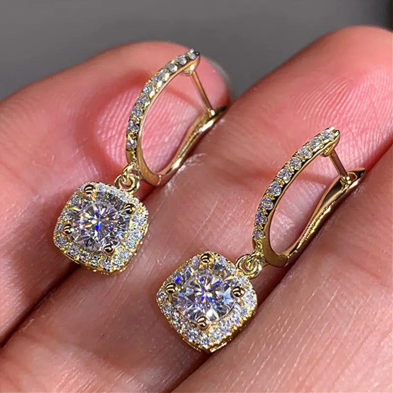 18K White Gold Plated Square Shape Cubic Zirconia Clip on Earrings