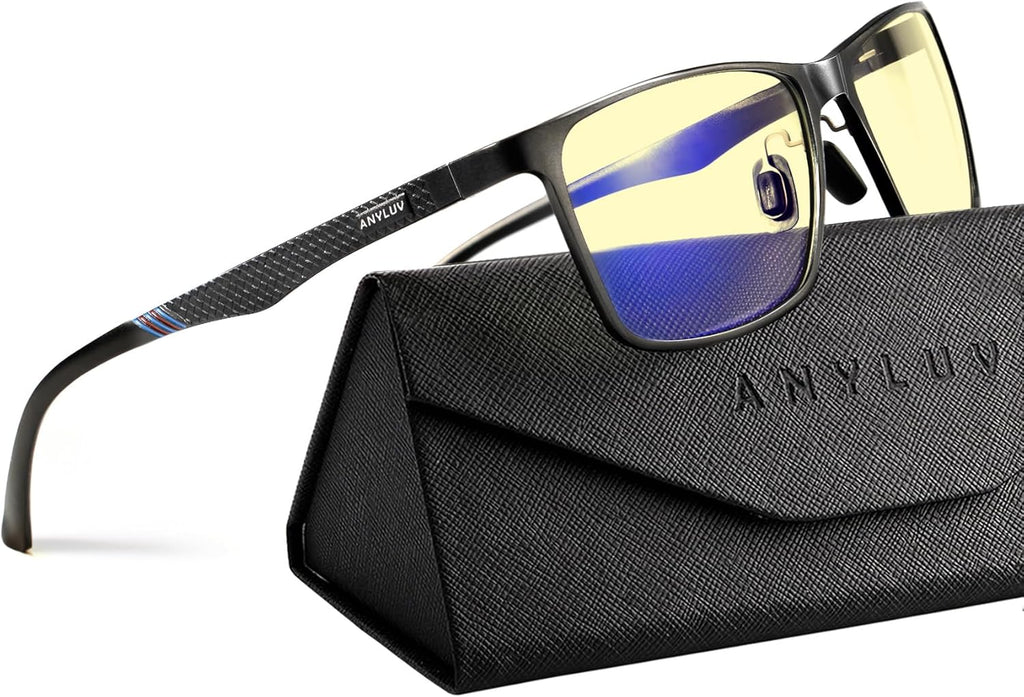 Blue Light Glasses Men, Relieve Eyestrain and Eye Protection, Al-Mg Metal Computer Blue Light Blocking Glasses