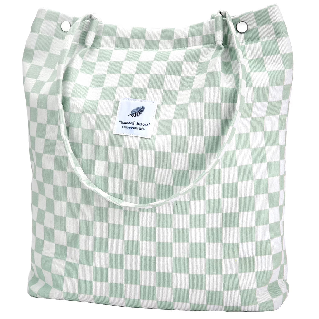 Corduroy Tote Bag (Mint Green Grid)