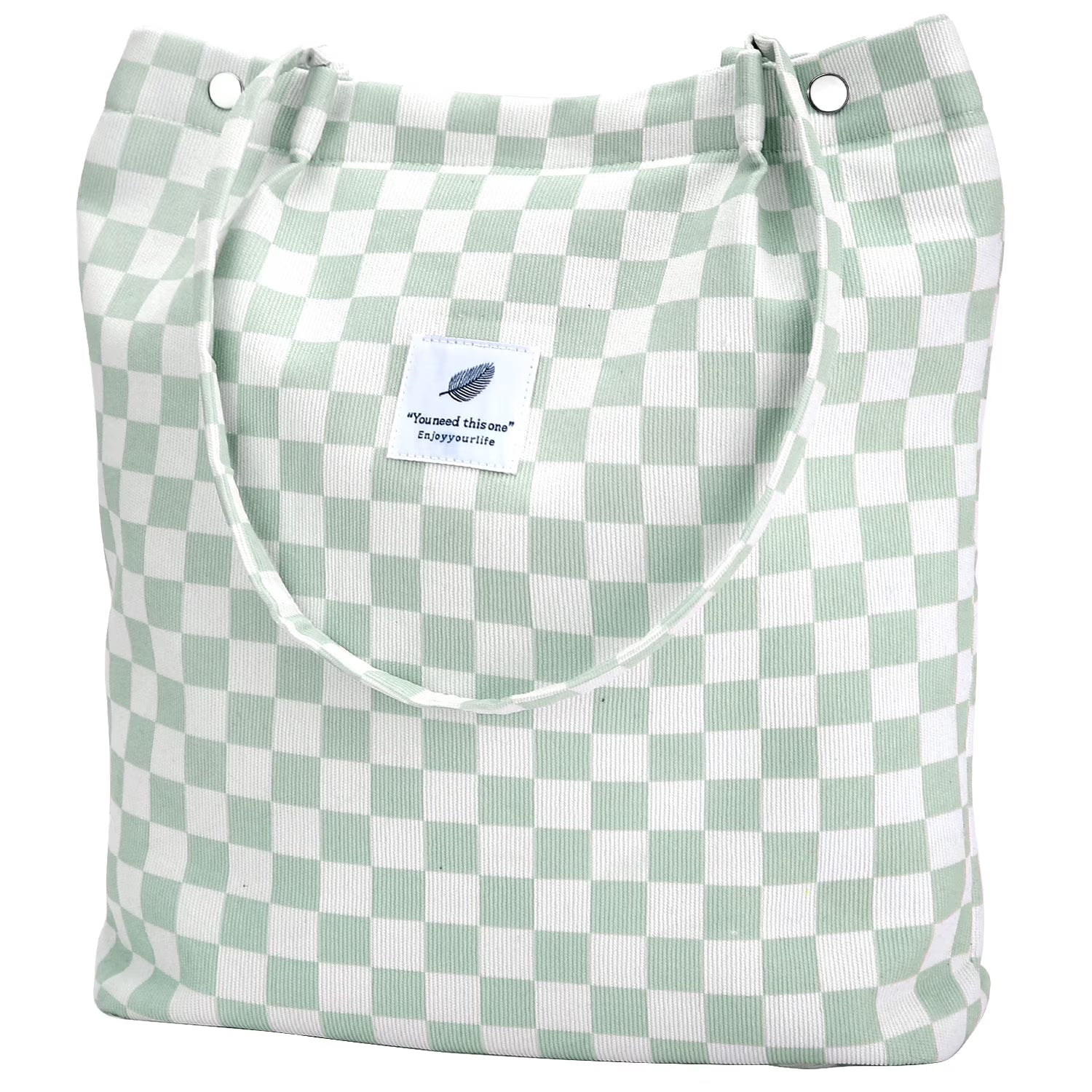Corduroy Tote Bag (Mint Green Grid)