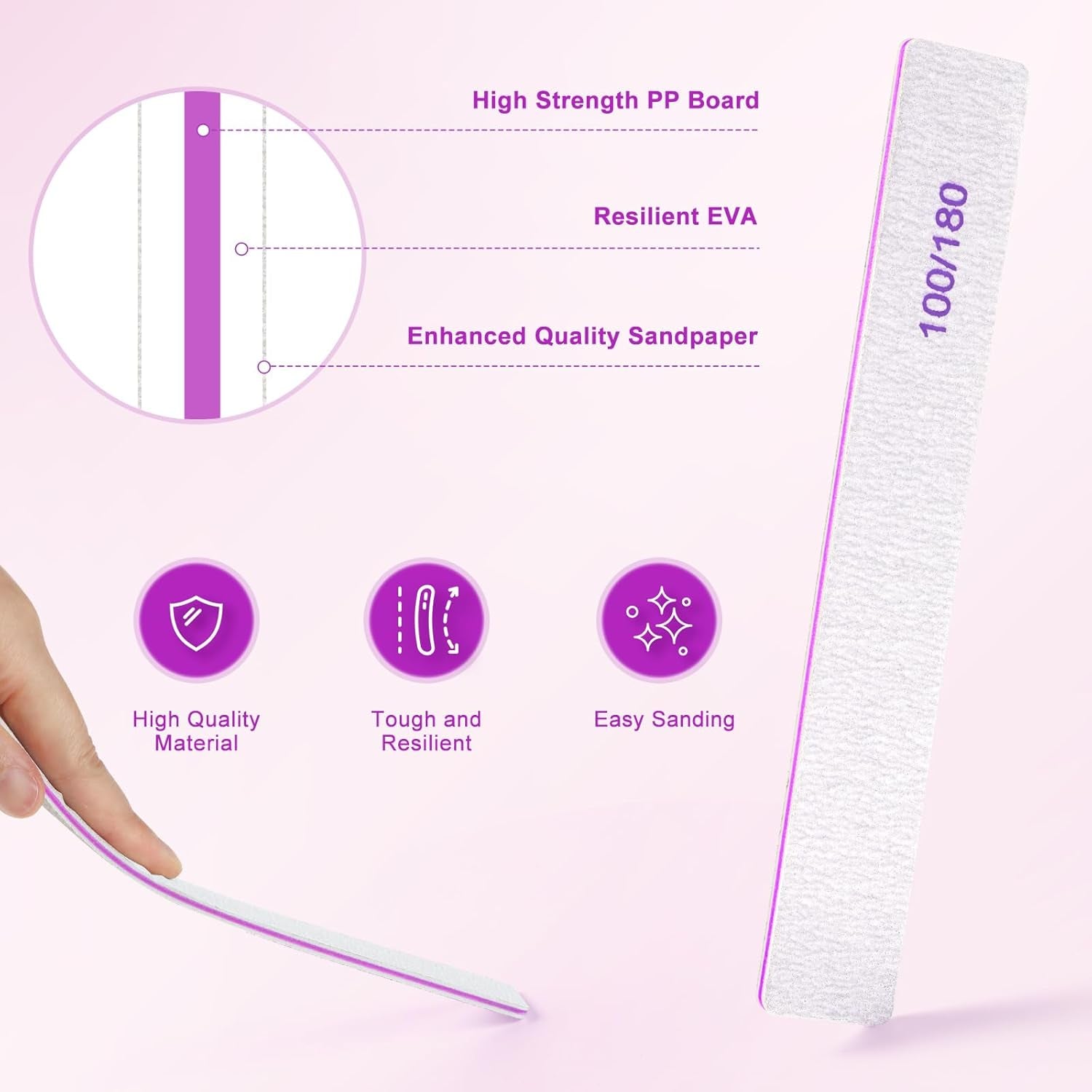 Nail Files (30 Pack), 100/180 Grit Double Sided Emery Boards for Natural & Acrylic Nail