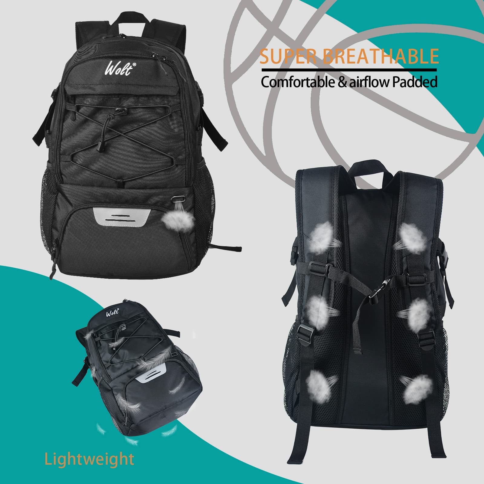 | Basketball Backpack Large Sports Bag with Separate Ball Holder & Shoes Compartment, Best for Basketball, Soccer, Volleyba