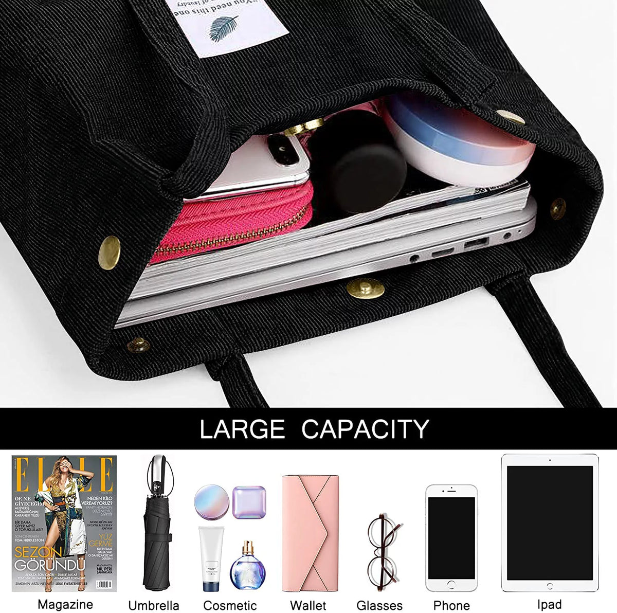 Corduroy Tote Bag(Black)