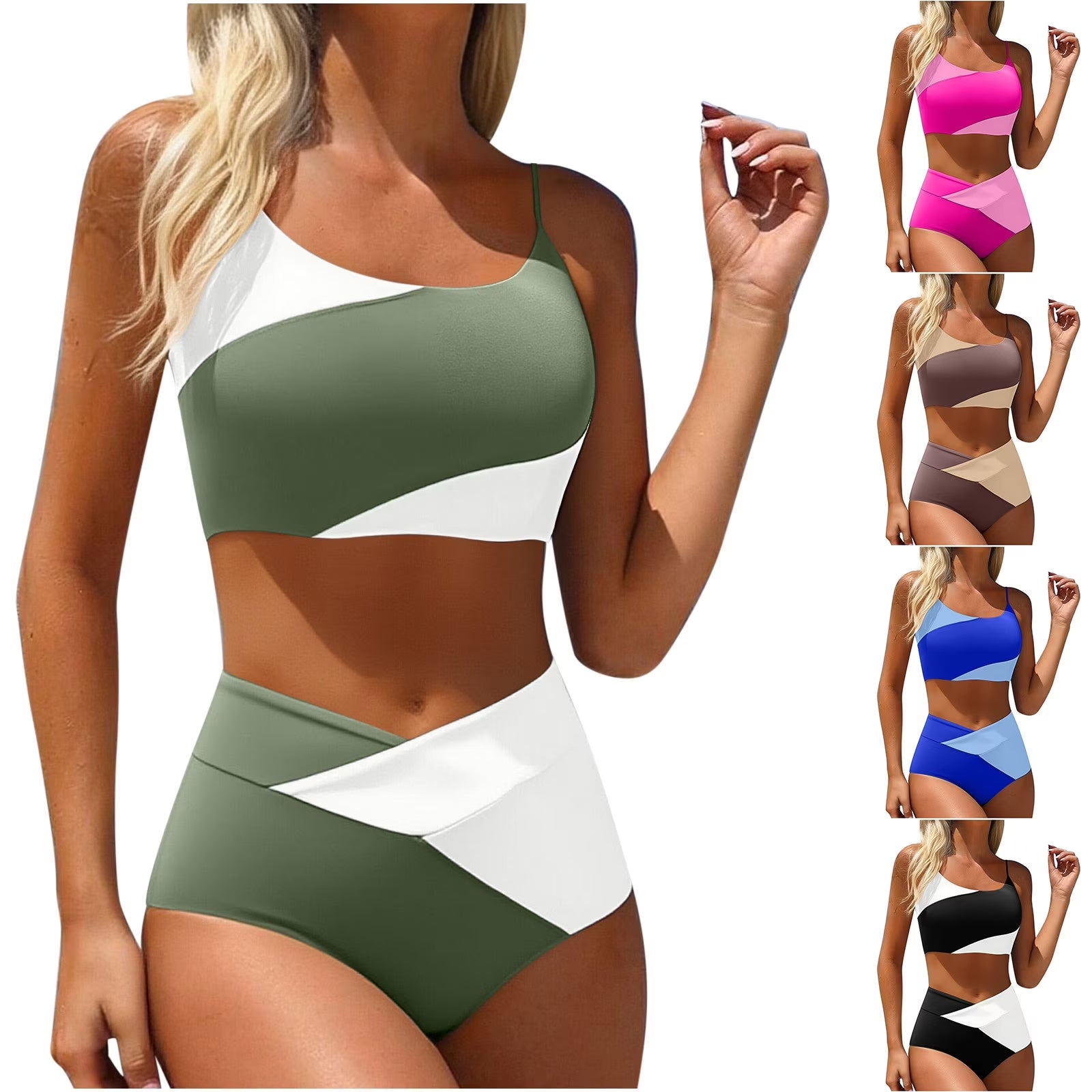 Women Bikini Set 2 Piece Swimsuit High Waist,Women Solid Backless Bikini Bandage Two-Pieces Swimwear Swimsuit Beachwear Set Coffee L