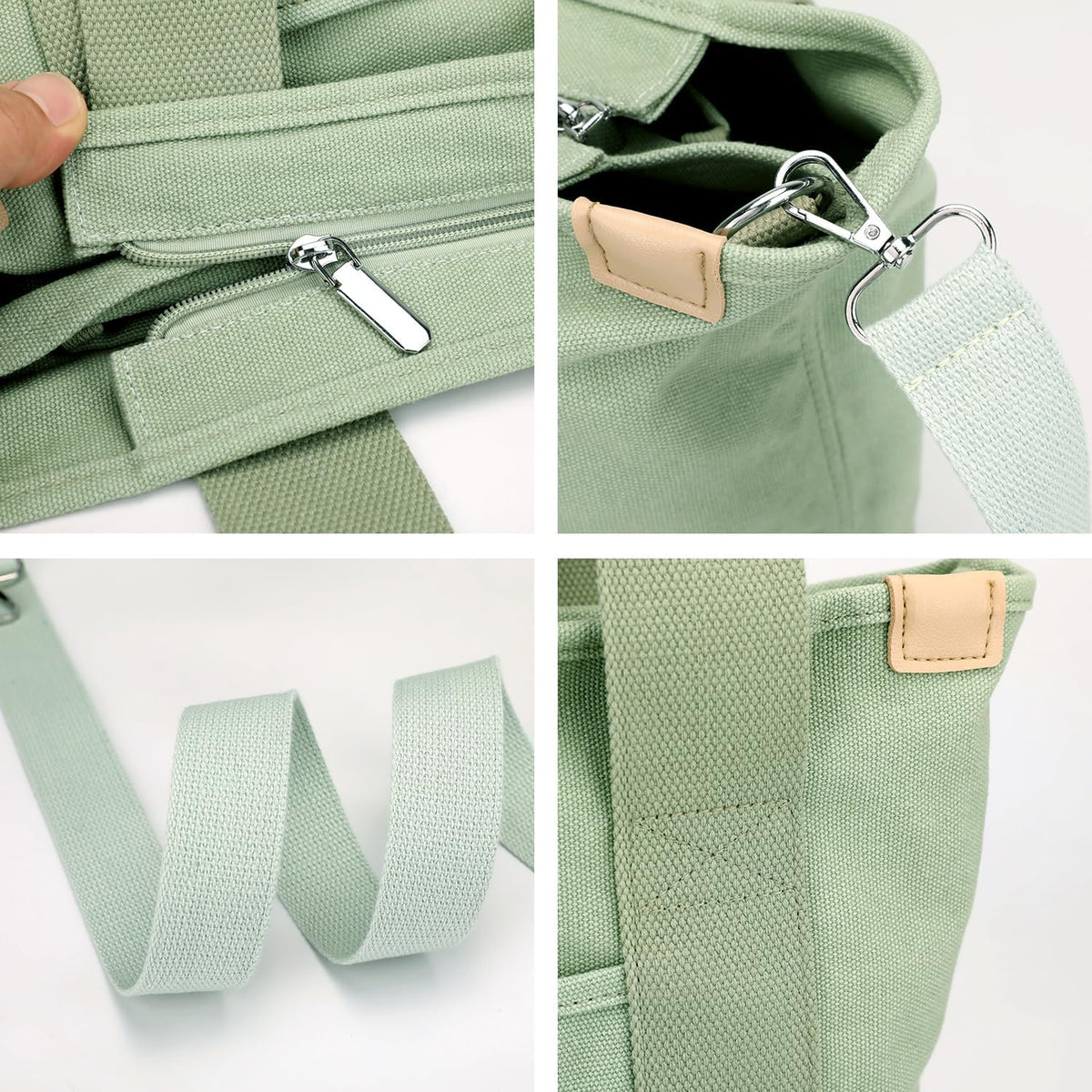 Crossbody Tote Bag with Zipper (Green)
