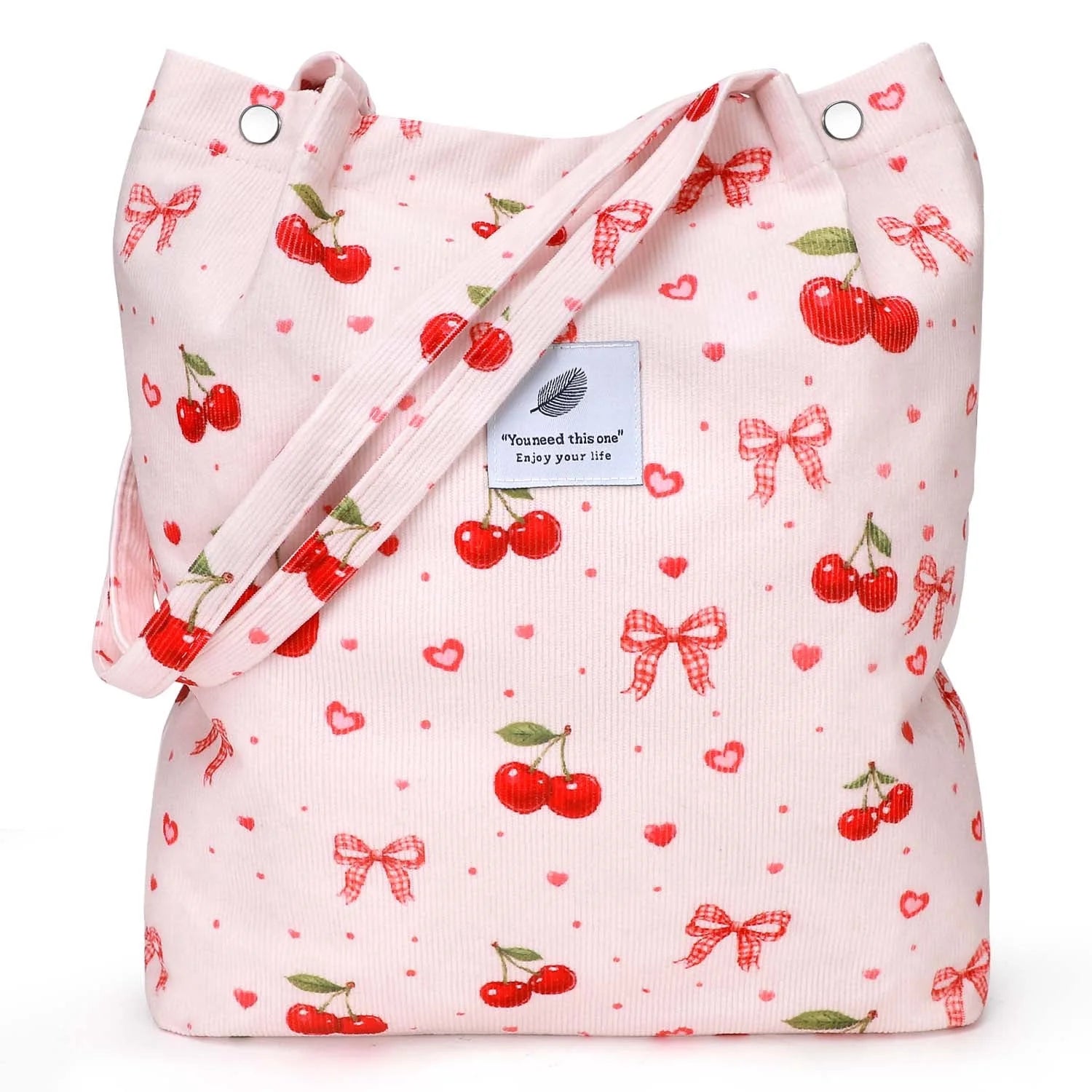 Corduroy Tote Bag(Cherry Bow)