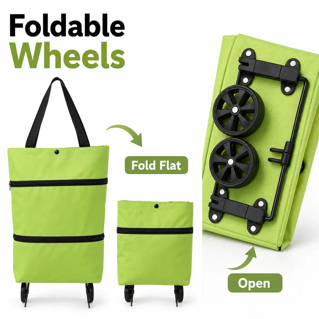 Foldable Rolling Shopping Bag with Wheels, Reusable Grocery Tote Cart, Lightweight Oxford Cloth Shopping Bag with Handles for Groceries, Laundry, Travel and Errands