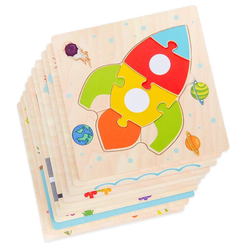 1PC Baby Wooden 3D Puzzles Tangram Shapes Learning Educational Cartoon Animal Intelligence Jigsaw Toys for Children Gift (Copy)