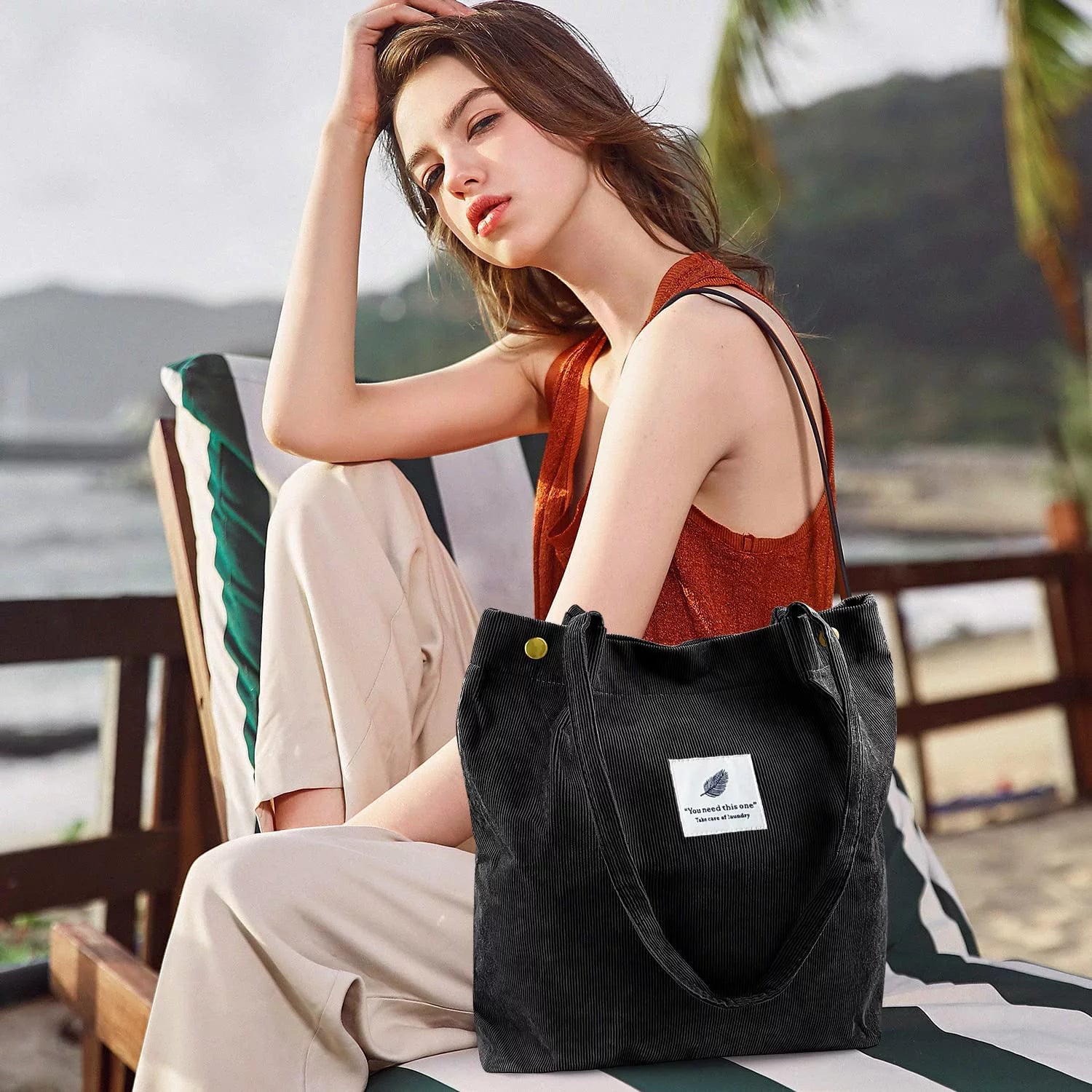 Corduroy Tote Bag(Black)