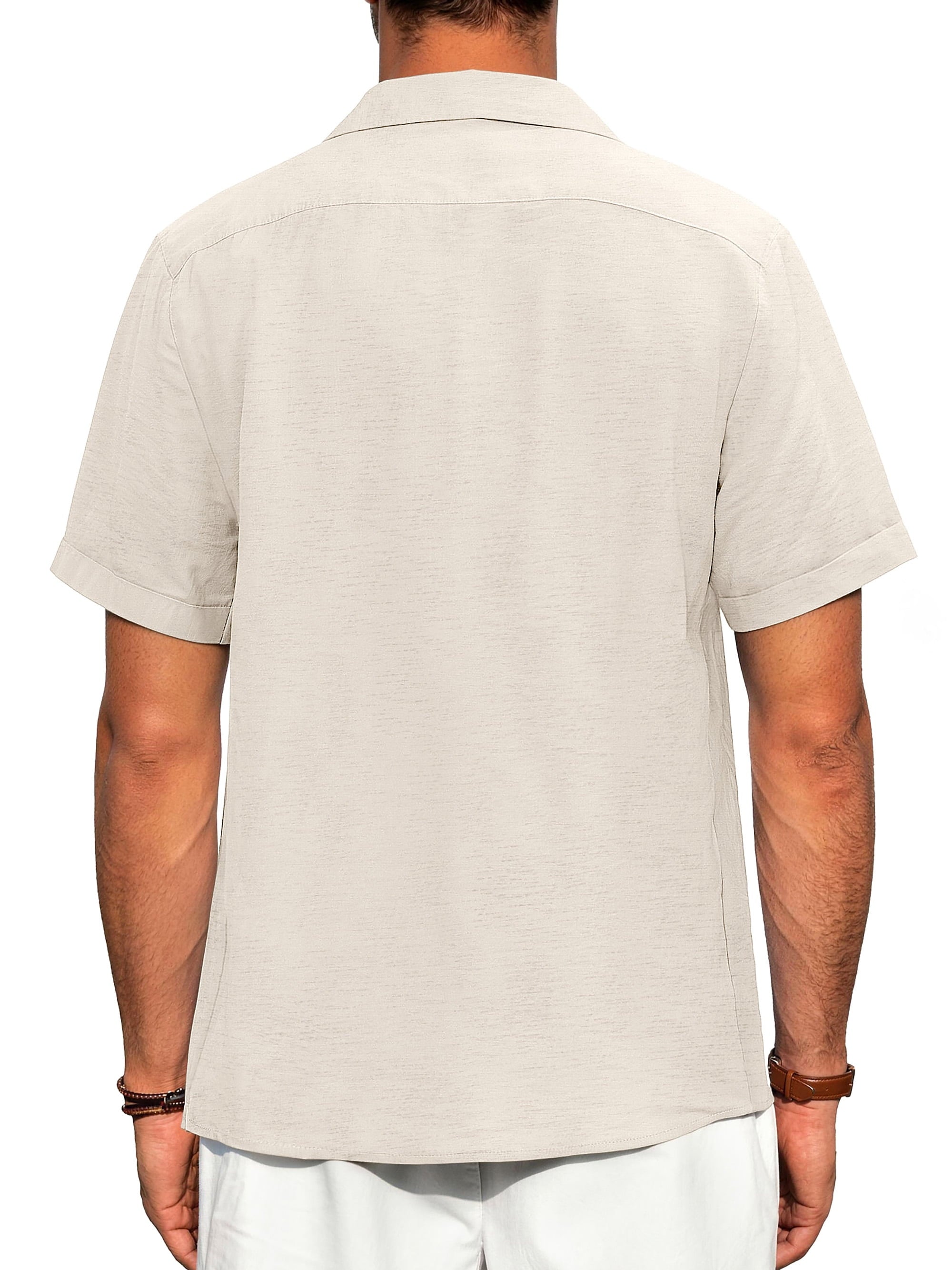 Men Linen Shirts Casual Short Sleeve Button down Shirts for Men Beach Tops with Pocket