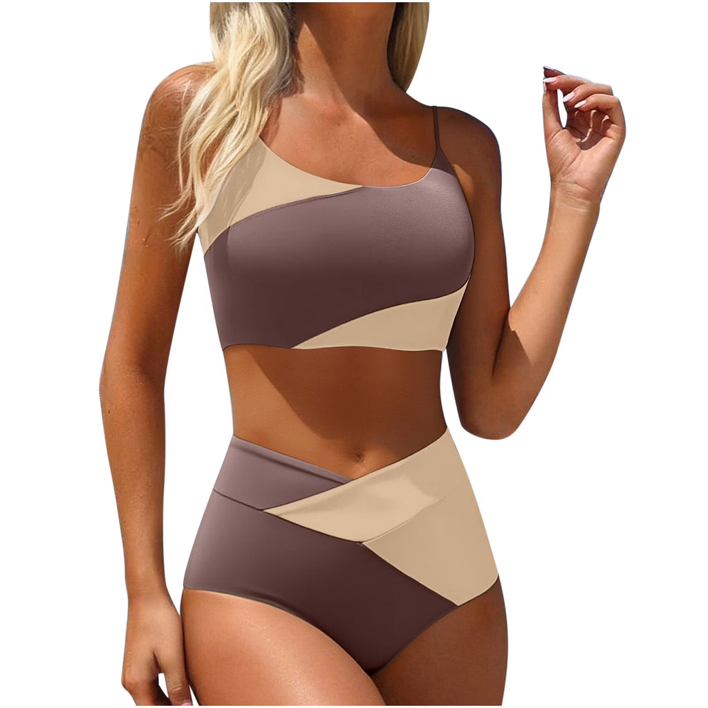 Women Bikini Set 2 Piece Swimsuit High Waist,Women Solid Backless Bikini Bandage Two-Pieces Swimwear Swimsuit Beachwear Set Coffee L