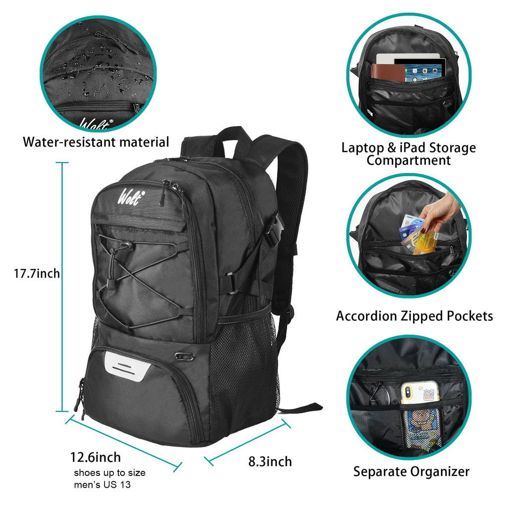 | Basketball Backpack Large Sports Bag with Separate Ball Holder & Shoes Compartment, Best for Basketball, Soccer, Volleyba