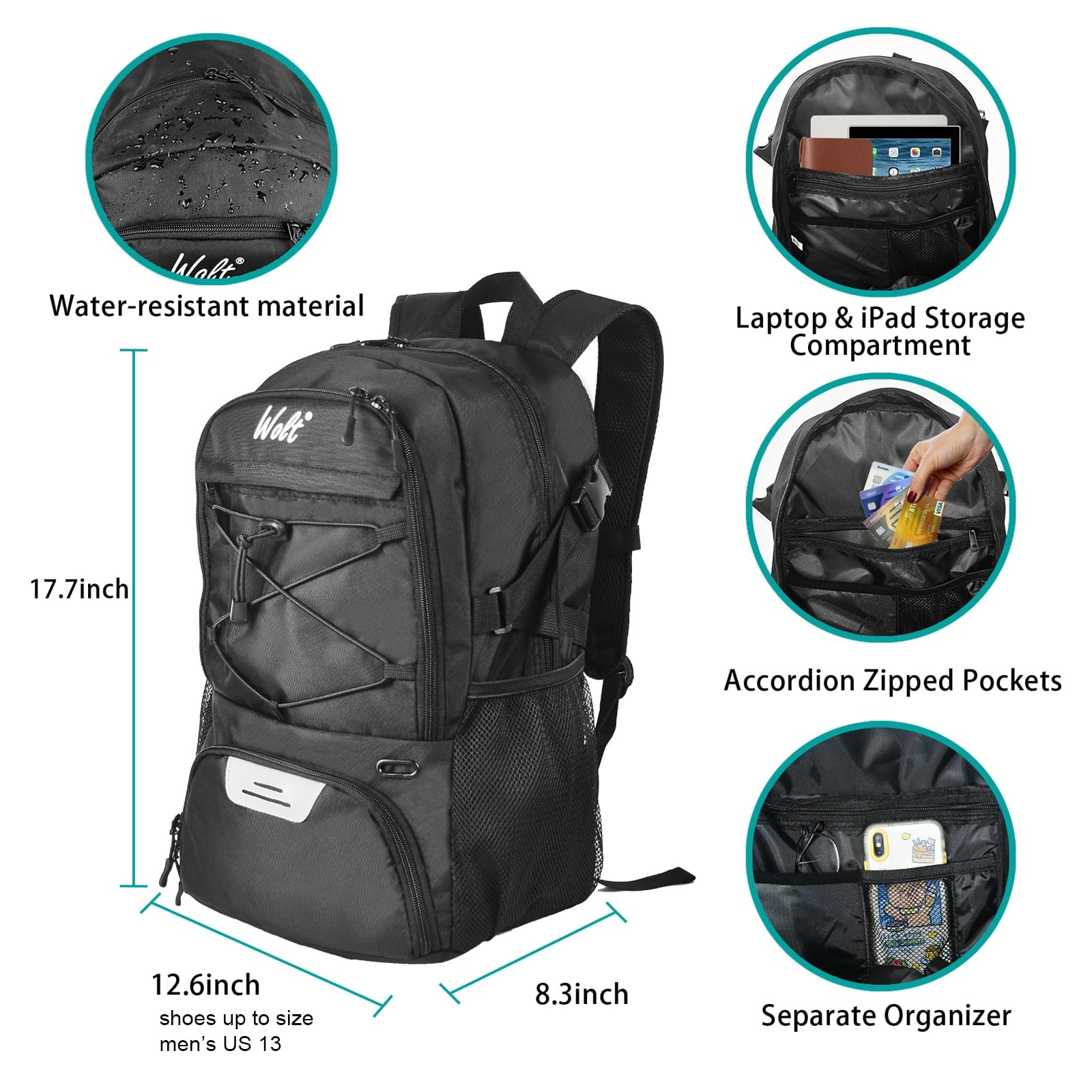 | Basketball Backpack Large Sports Bag with Separate Ball Holder & Shoes Compartment, Best for Basketball, Soccer, Volleyba