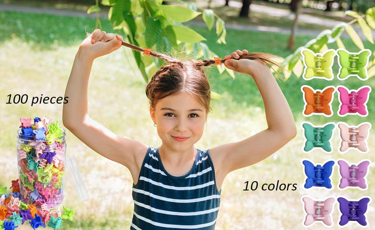 Mini Butterfly Hair Claw Clips 100 Pack -10 Assorted Colors