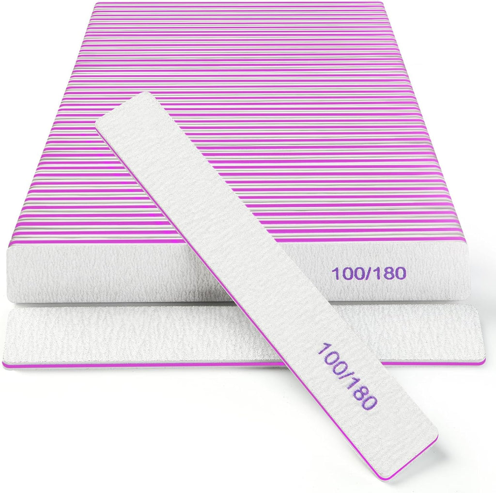 Nail Files (30 Pack), 100/180 Grit Double Sided Emery Boards for Natural & Acrylic Nail