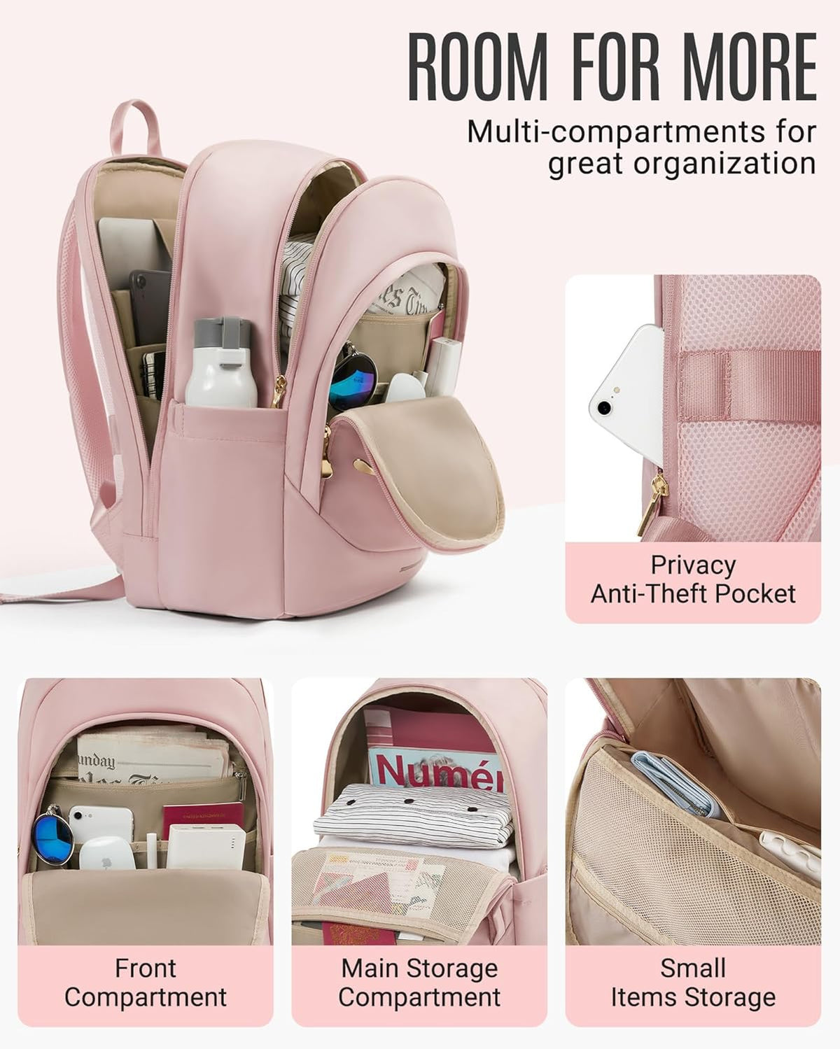 College Laptop Backpack 15.6 Inch(Pink)