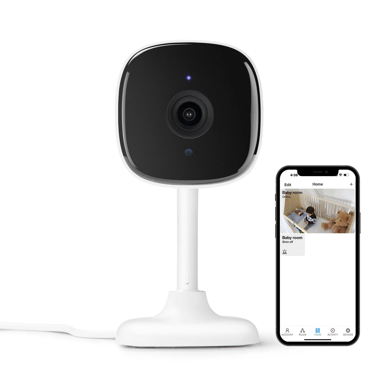 Indoor Camera 1080P - Wi-Fi Security Cam with Night Vision, White (1-Pack)