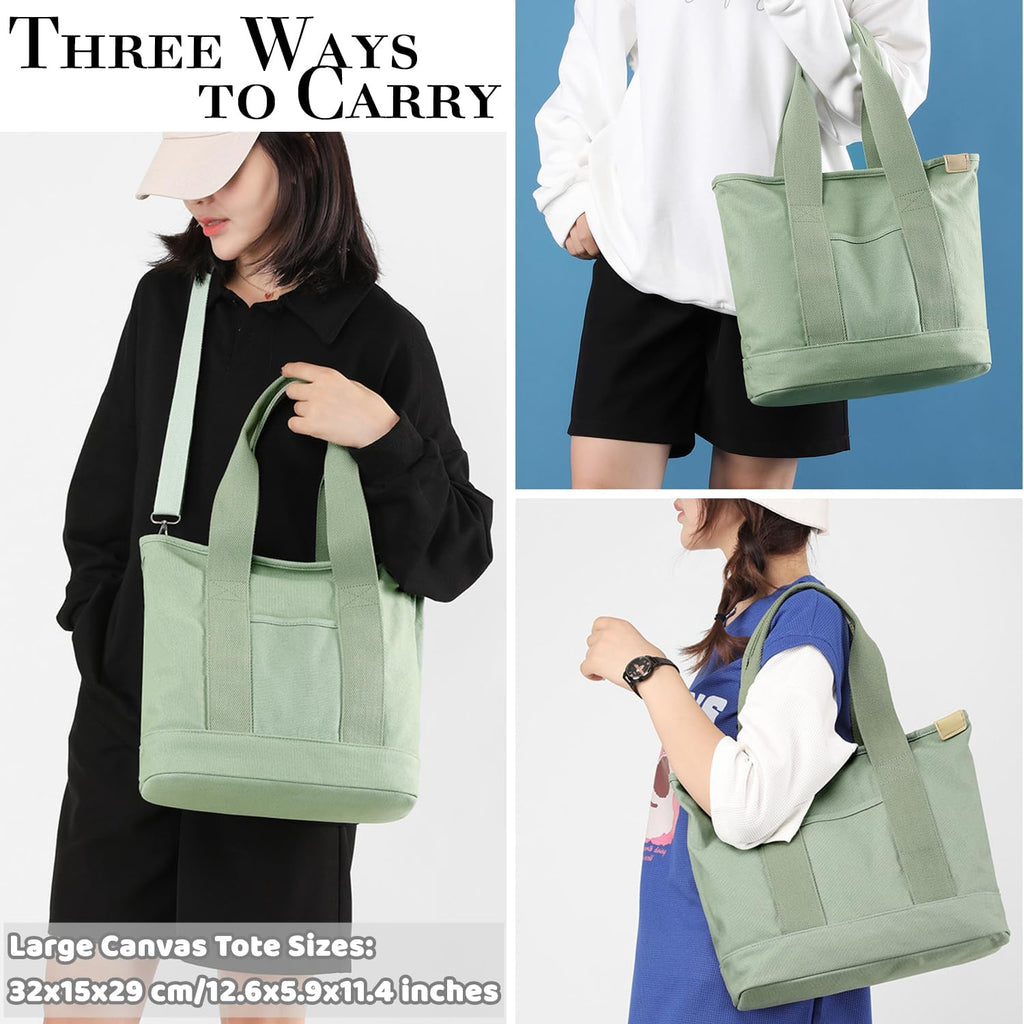 Crossbody Tote Bag with Zipper (Green)