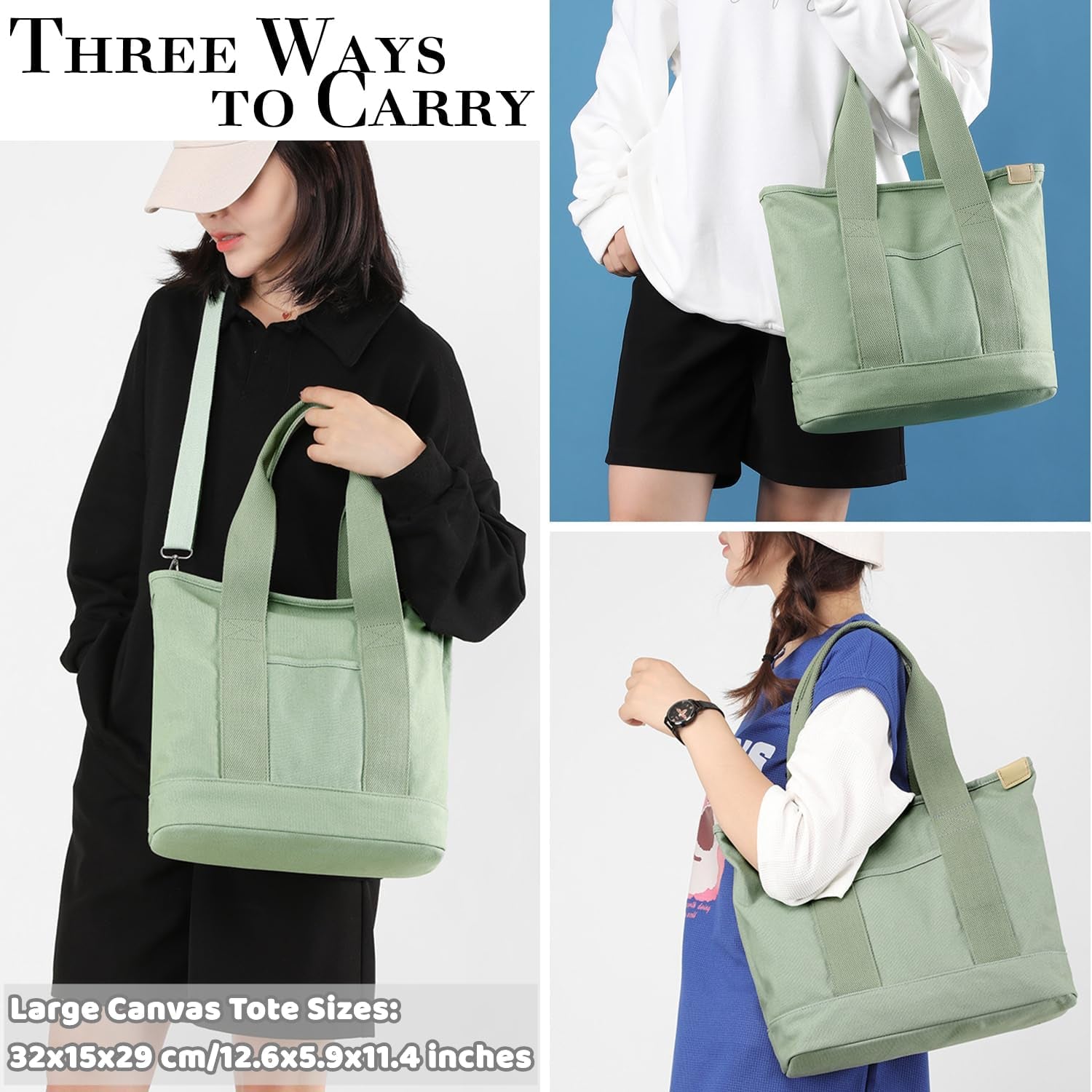 Crossbody Tote Bag with Zipper (Green)