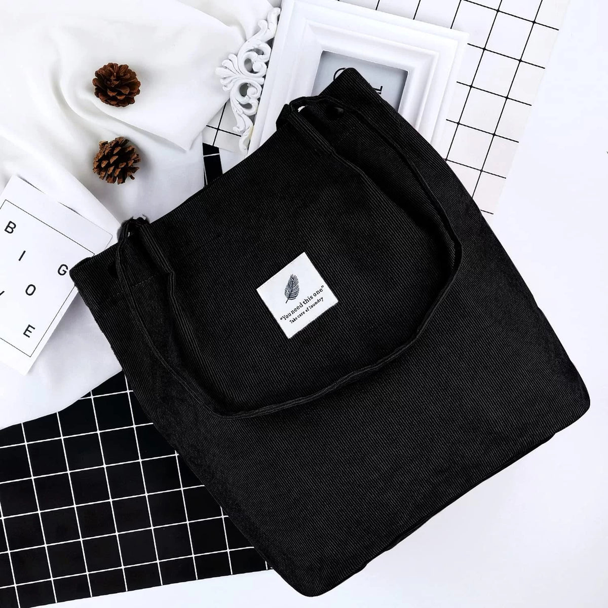 Corduroy Tote Bag(Black)