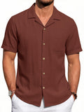 Men Linen Shirts Casual Short Sleeve Button down Shirts for Men Beach Tops with Pocket