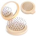 Mini Hair Brush with Mirror Travel Size (Beige)