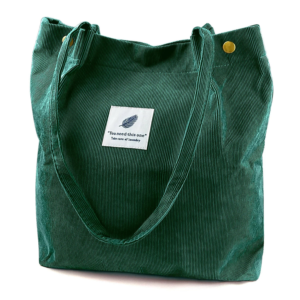 Corduroy Tote Bag with Inner Pocket Large (Green)